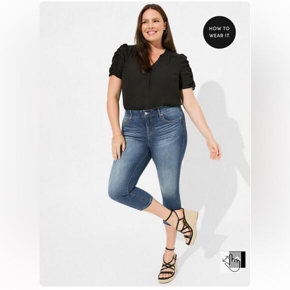 EXCELLENT CONDITION SIZE 16 TORRID CROP BOMBSHELL SKINNY STRETCH HI-RISE JEANS - Picture 1 of 9